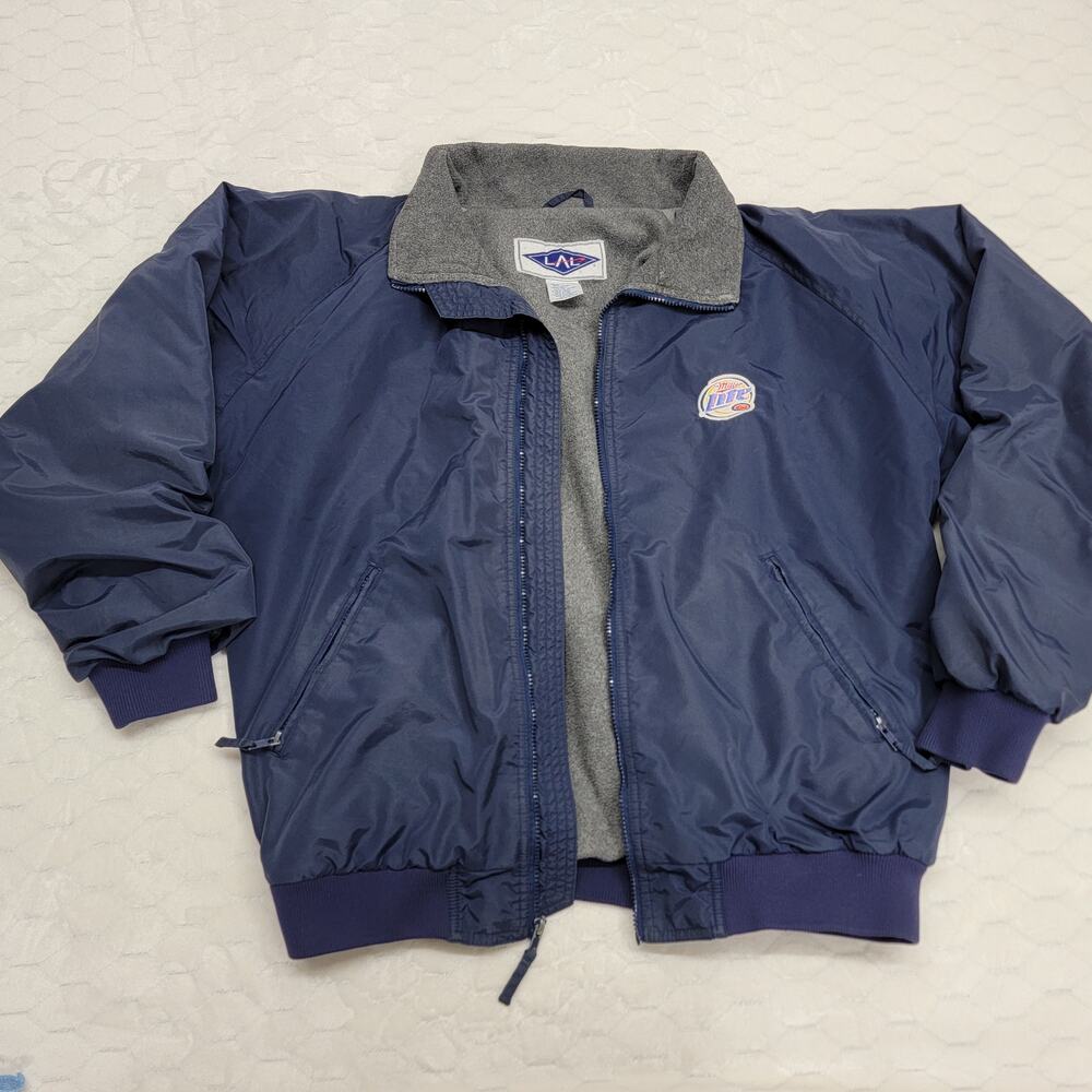 Vintage Miller Lite Jacket Mens Large Blue Embroidered Beer Promotional Bomber